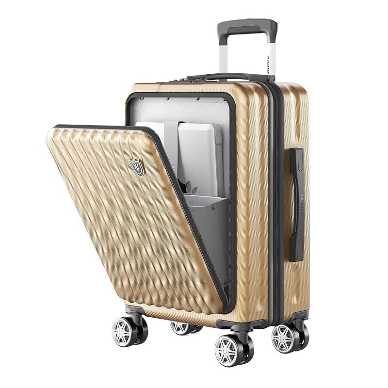 New Trip スーツケース フロントオープン 拡張機能付き キャリーケース Sサイズ USBポート付き ストッパー付き YKKファスナー TSAロック 静音 ダブルキャスター ビジネス 出張 シャンペンゴールド 拡張機能付 0