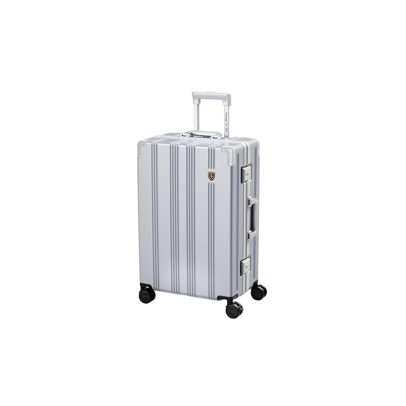 New Trip スーツケース キャリーケース アルミフレームタイプ 静音キャスター-ストッパー付き PC 素材 耐衝撃 TSAロック 隠しフック ビジネス 出張 旅行 キャリーバッグ Mサイズ 4~7泊 グレー色 0