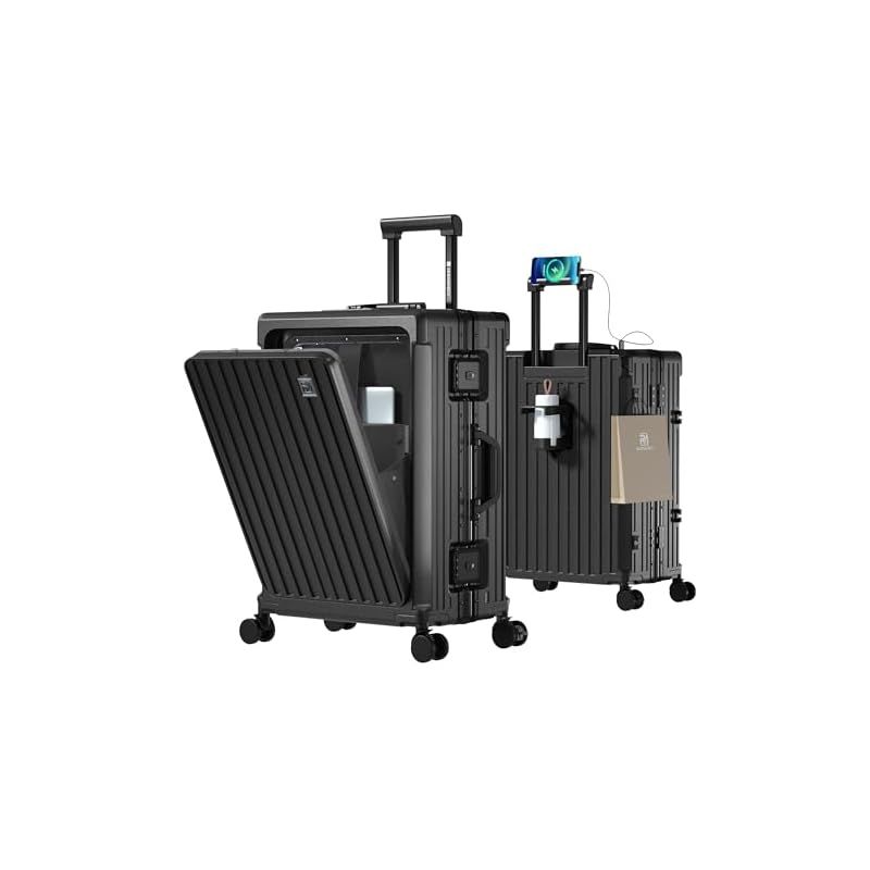 Redamancy 客室乗務員が設計を指導 スーツケース 機内持ち込み 日本企業企画 多機能フロントオープン キャリーケース ストッパー付き 携帯スタンド USBポート付き カップホルダー付き 隠しフック機能 超軽量 耐衝撃 静音 360度回転 1