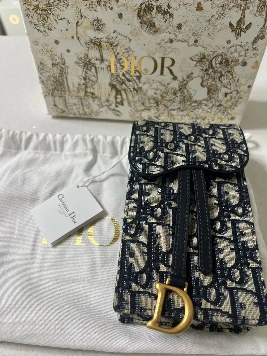 タグ付き 正規品 ディオール サドル バーティカル ポーチ ブルー ディオール オブリーク ジャカード