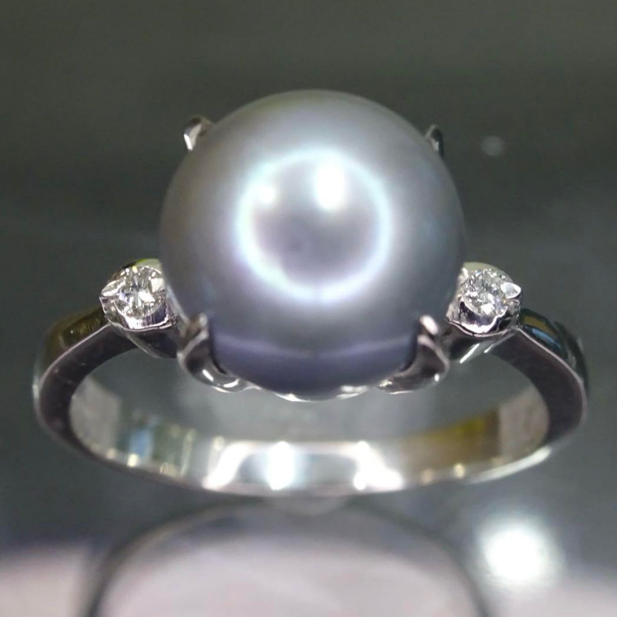 プラチナ pt900 天然グレーパール 本真珠 約8.6mm 天然ダイヤモンド 