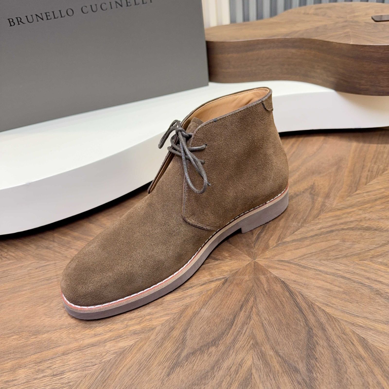  ブラウン25.0 27.0 cm ブルネロクチネリ メンズスエードデザートブーツ 本革スエード レースアップ カジュアルビジネス ラバーソール ウエスタンブーツ ブーツ 革靴