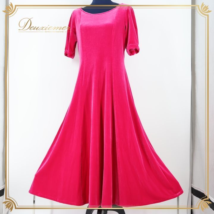 フラダンス 衣装 ワンピース ドレス ピンク系 マーメイドライン フラ ダンス ベロア 感 光沢 無地 シンプル ハワイアン MermaidLine MMJ エムエムジェイ 華やか 鮮やか アロハ 上品 かわいい