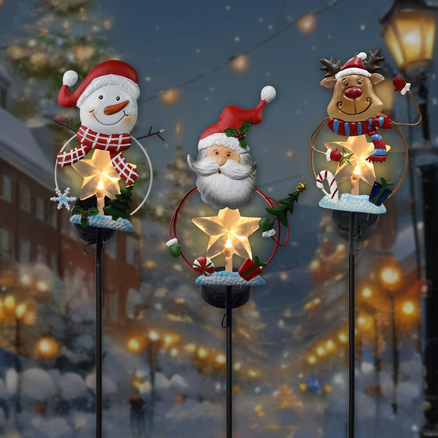 クリスマス 屋外ソーラー LED アイアン製 雪だるま トナカイ ガーデン