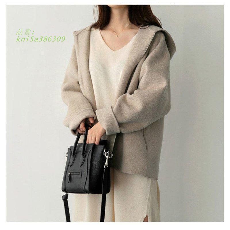 レディース アウター ラシャコート 秋冬 ショート コート フード付き アウター 無地 ポケット付き 春 カーディガン チェスターコート 通勤 kni5a386309 GULLKHAN_COM