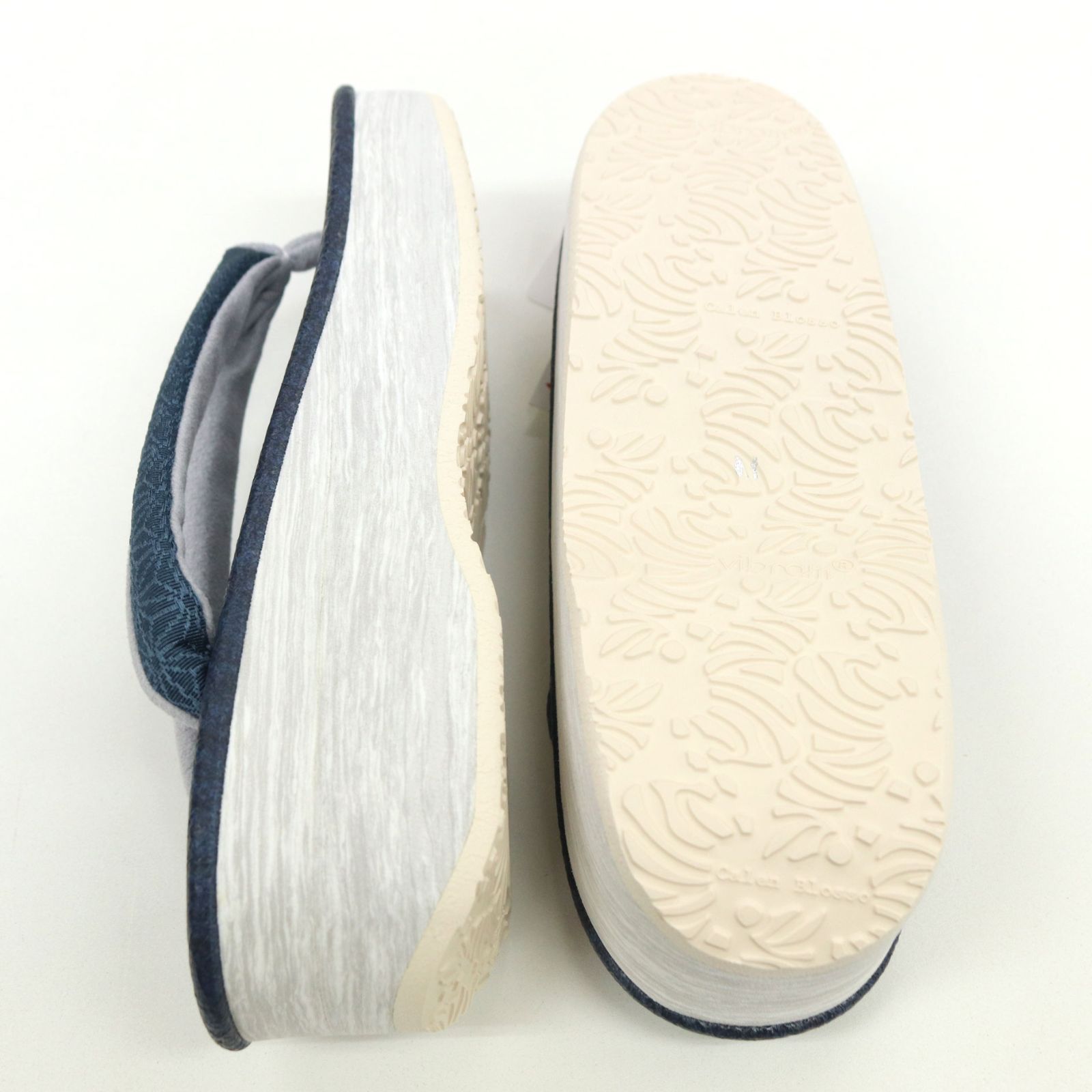 sa3410 菱屋カレンブロッソ 博多織 鼻緒使用 カフェ草履 黒紺色 ビブラムソール Mサイズ