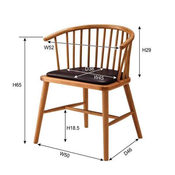 天然木 オーク のウィンザーチェア クッション座面 W52×D52×H73×SH47cm No.76 ソフトレザー
