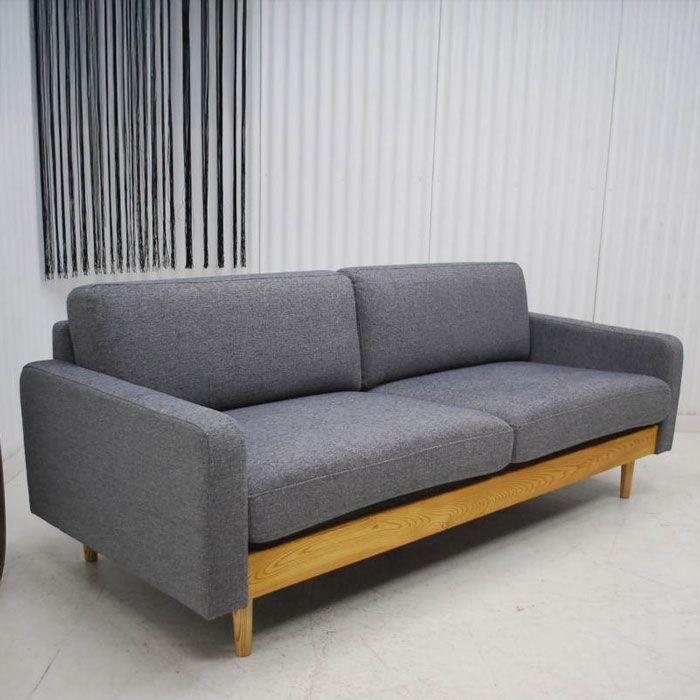 アウトレット 現品限り 一部 大 北欧ナチュラルモダン ファブリック グレイ色 3人掛け ソファー 布製 240222-フルート3p