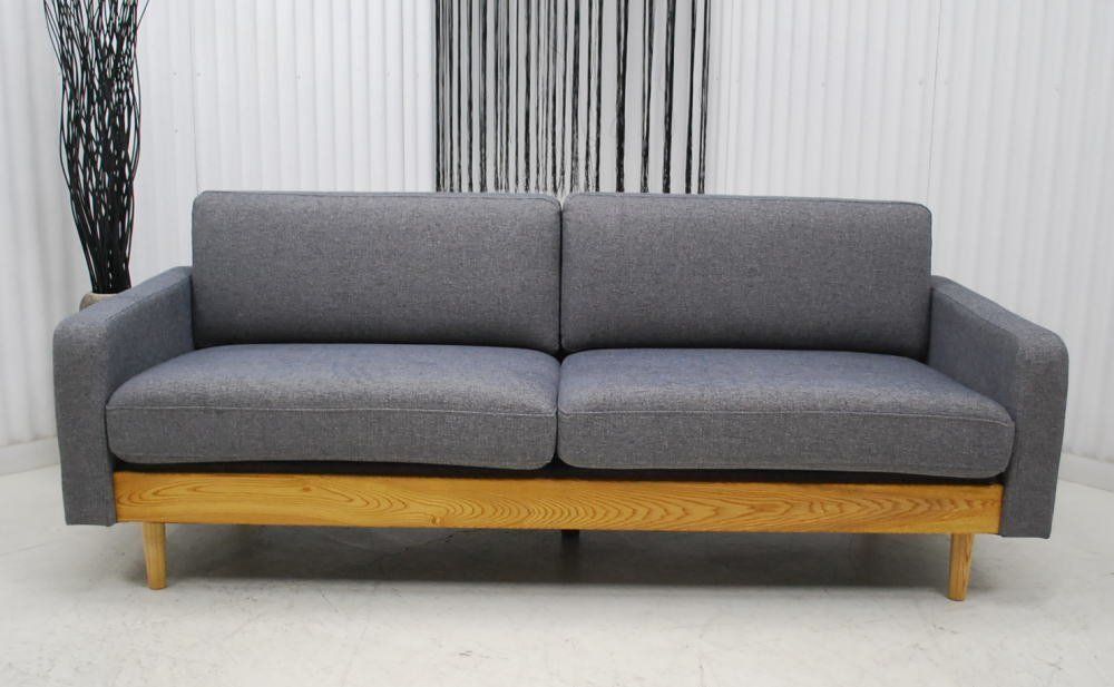 アウトレット 現品限り 一部 大 北欧ナチュラルモダン ファブリック グレイ色 ３人掛け ソファー 布製 240222-フルート3p