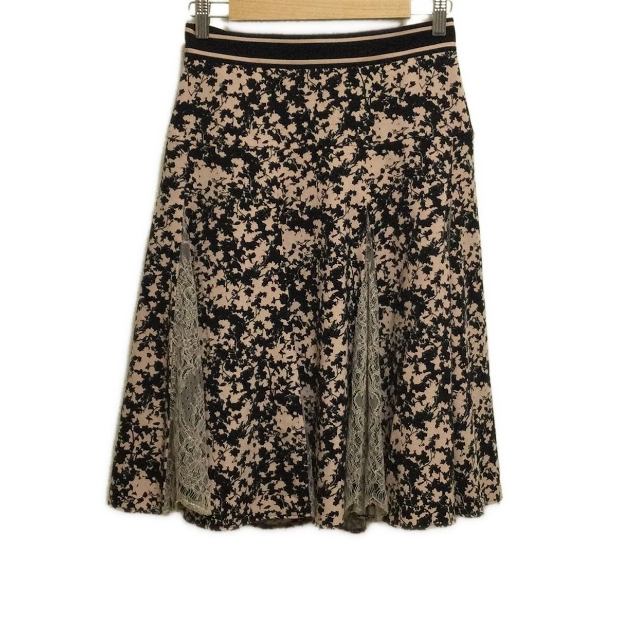 EPOCA エポカ スカート サイズ40 M レディース - 黒×ピンクベージュ ひざ丈 花柄