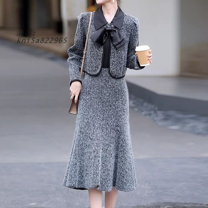 ツイード スカート スーツ レディース リボン 春秋冬 きれいめ 40代 通勤 女子会 お出かけ セレモニー お呼ばれ 30代 60代 ツーピース 50代 フォーマル kni5a822965