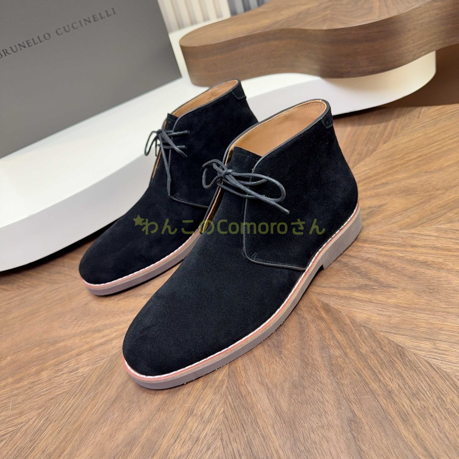 ブラック25.0~27.0cm 送料無料 ブルネロクチネリ メンズスエードデザートブーツ 本革スエード レースアップ カジュアルビジネス ラバーソール