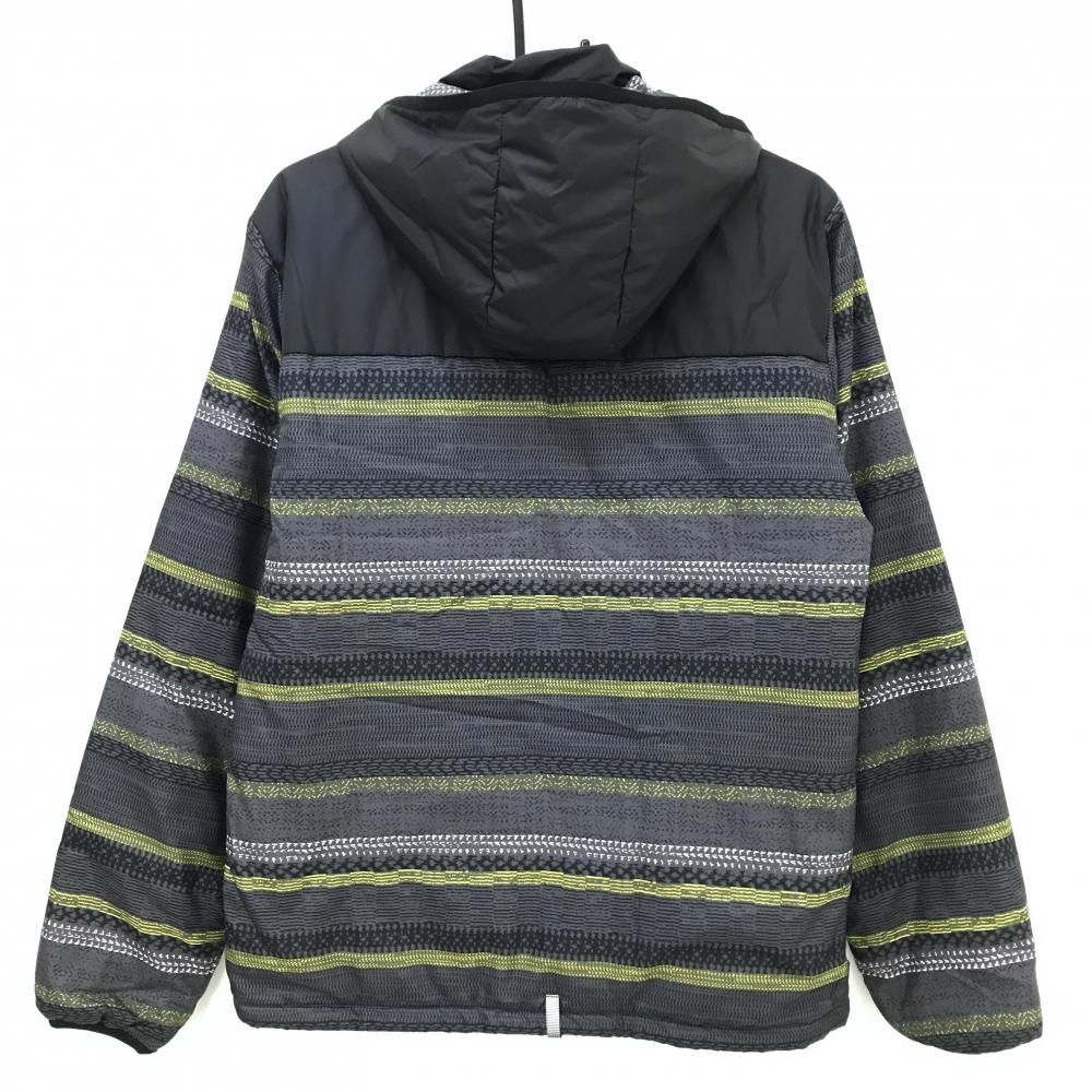 オークリー フード付中綿ジャケット グレー×イエロー 一部ボーダー風 裏微起毛 メンズ MEDIUM ゴルフウェア Oakley