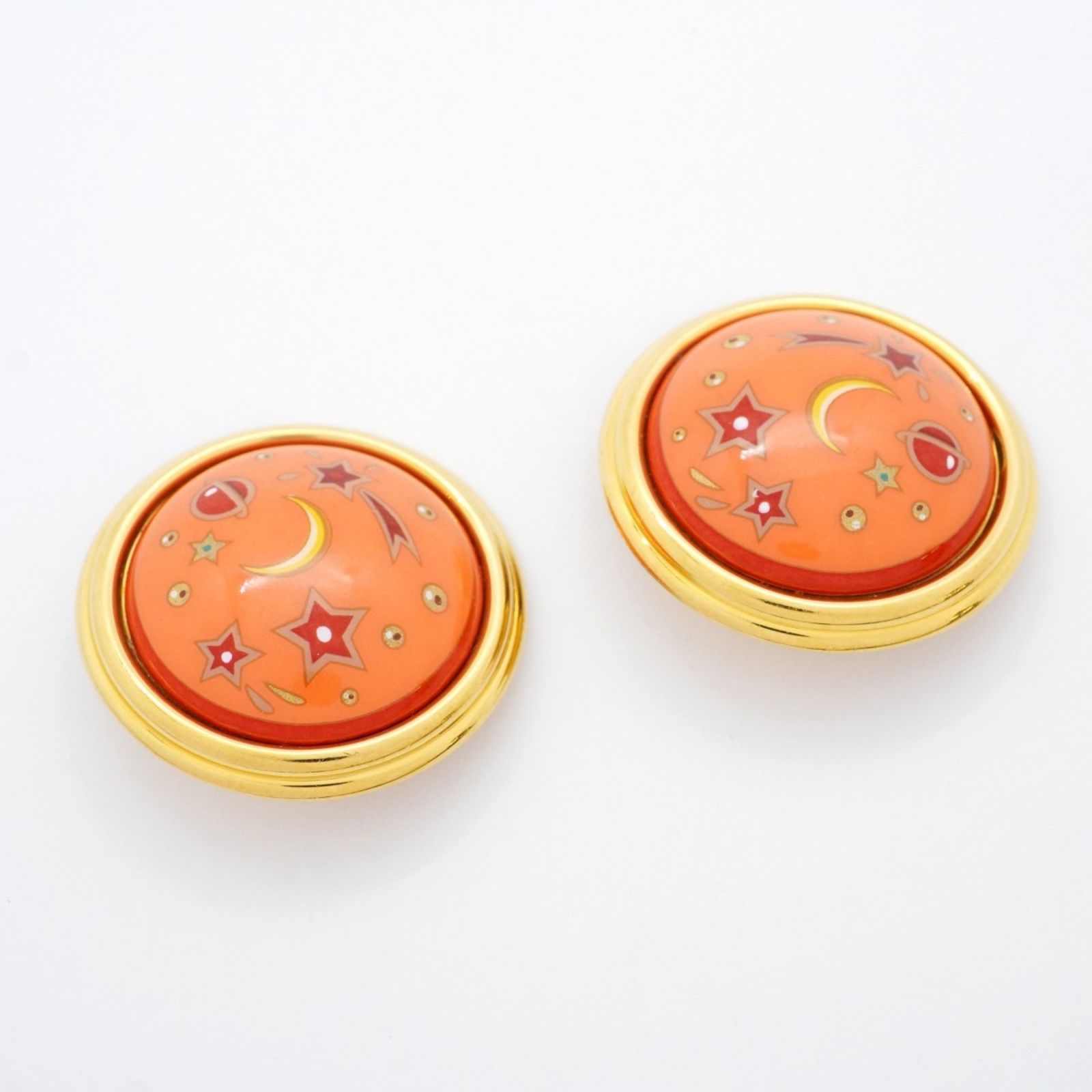 エルメス Hermes エルメス イヤリング エマイユ サークル GPメッキ 七宝焼き ゴールド オレンジ マルチ レディース