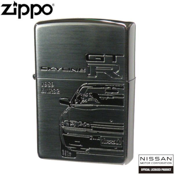 日産 ZIPPO NISSAN SKYLINE GT-R BNR 32 BK ブラック サテン ミラー コンビメッキ シリアルナンバー入り スカイライン ジッポー ライター ジッポ オイルライター