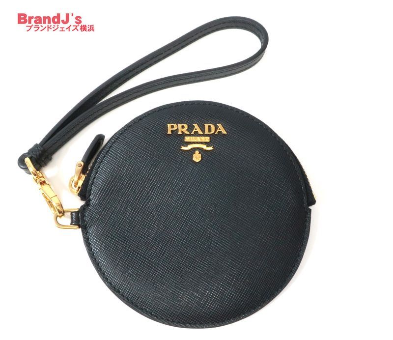 ♥ プラダ サフィアーノレザー ジップ コインケース ラウンド 大きめ 丸型財布 ポーチ 1M1443 ストラップ付き PRADA |34363