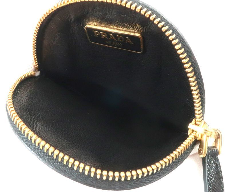 プラダ サフィアーノレザー ジップ コインケース ラウンド 大きめ 丸型財布 ポーチ 1M1443 ストラップ付き PRADA 34363