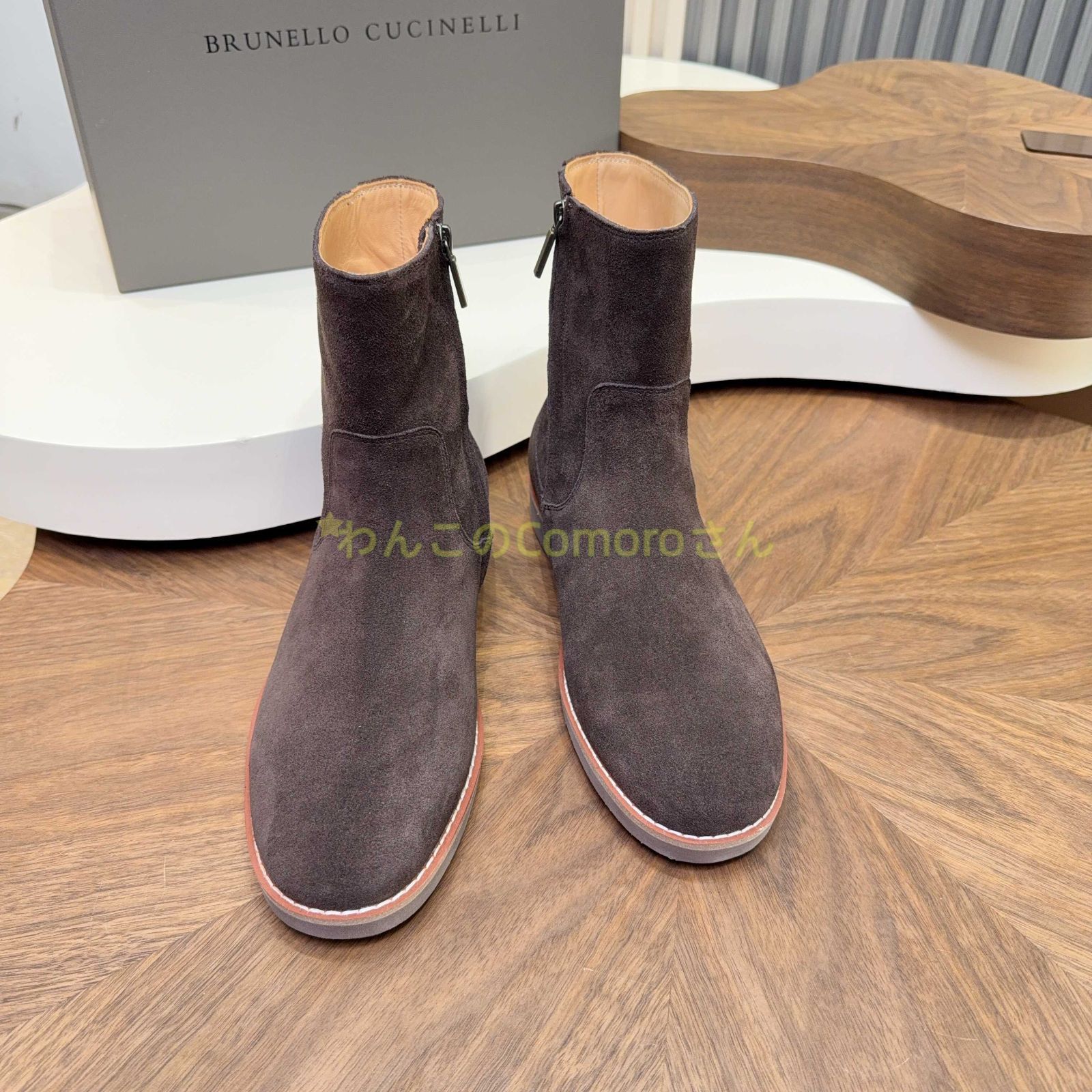  ダークブラウン25.0 27.0 cm ブルネロクチネリ メンズチェルシーブーツ スエード サイドジップ ラバーソール ビジネス エンジニアブーツ ブーツ 革靴