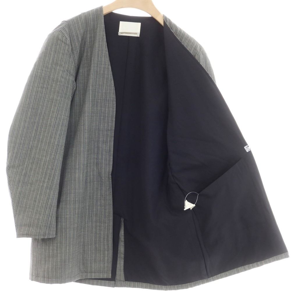 【中古】リパーパス RE-PURPOSE ウール 中綿 ノーカラーコート グレー【サイズM】【メンズ】 中古】リパーパス RE-PURPOSE ウール 中綿 ノーカラーコート グレー