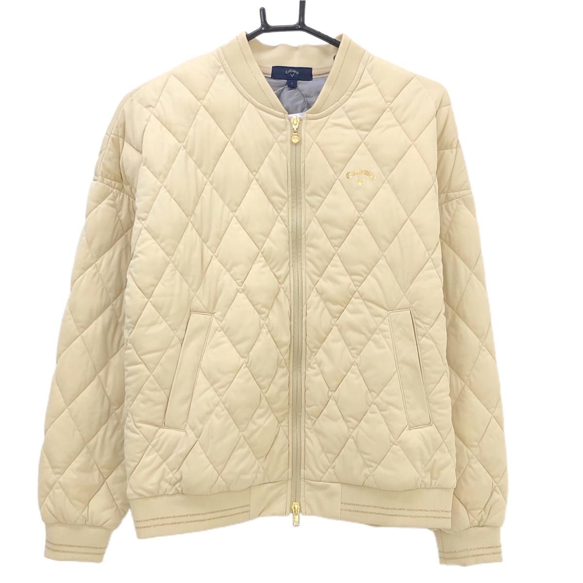 キャロウェイ 中綿ジャケット ベージュ キルティング リブライン レディース L ゴルフウェア モデル Callaway