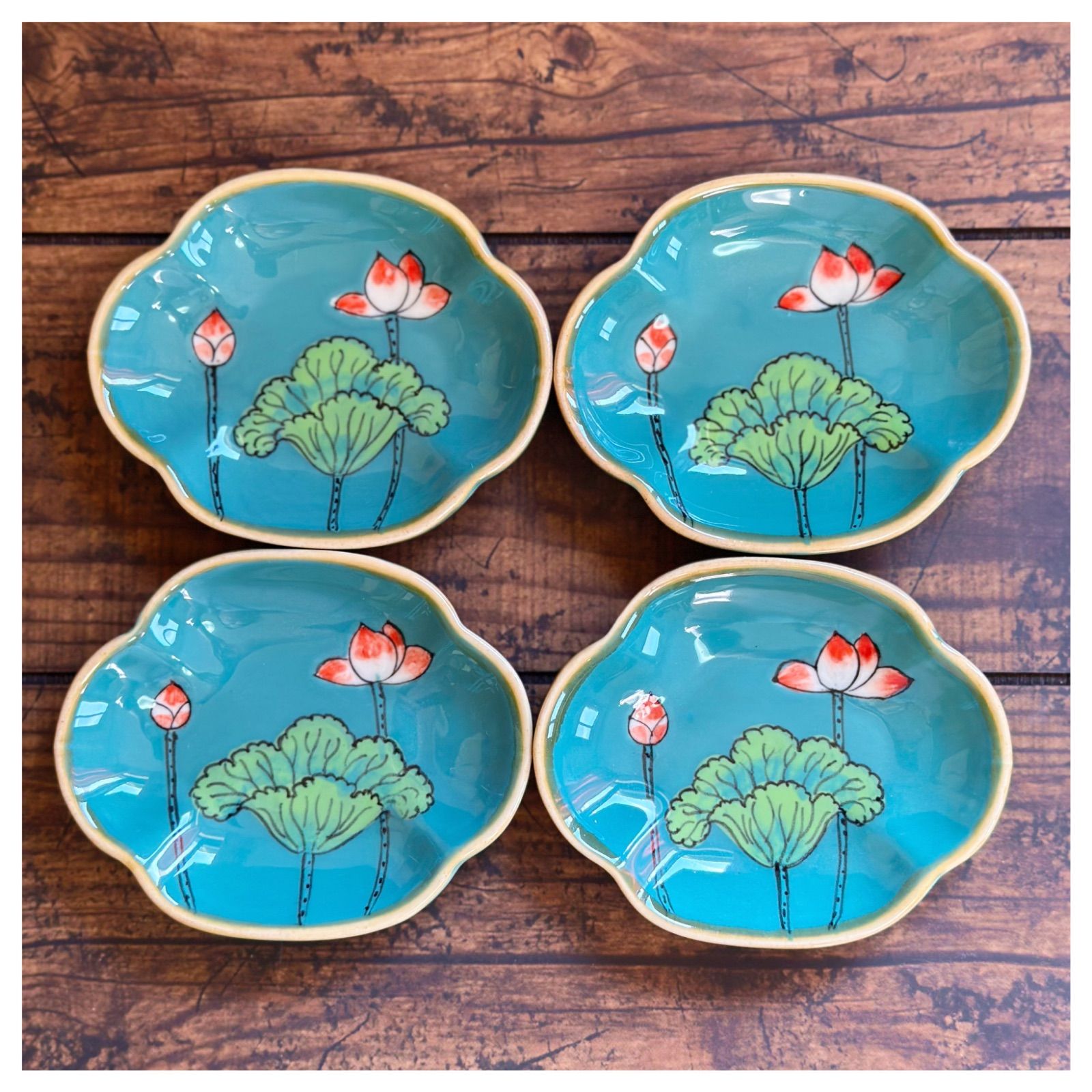 新品 ベトナムのバッチャン焼き 蓮柄 豆皿4枚セット - メルカリ