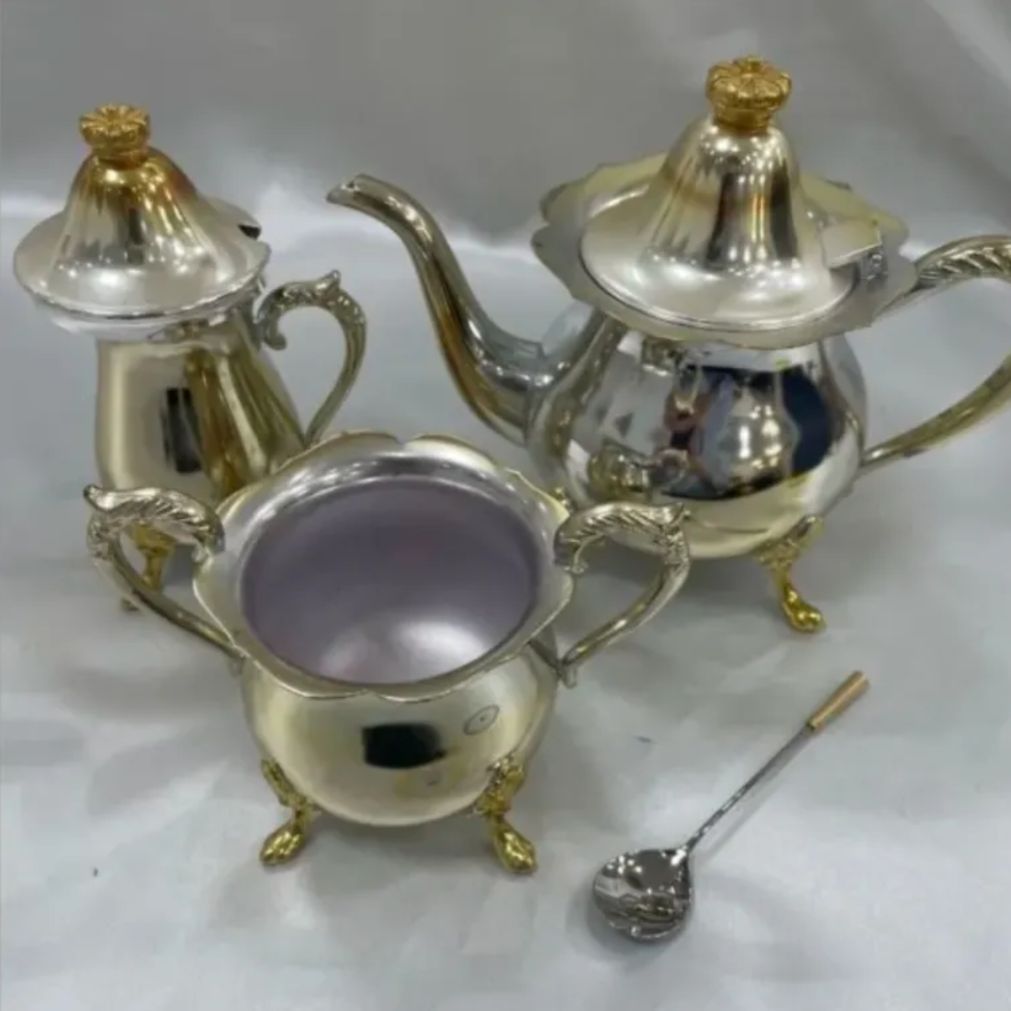 A コレクション ノリタケ 食器 クリアライト 加工 ポット 3点セット まとめて ティーアイテム シュガーポット ミルクポット シルバー柄 銀色