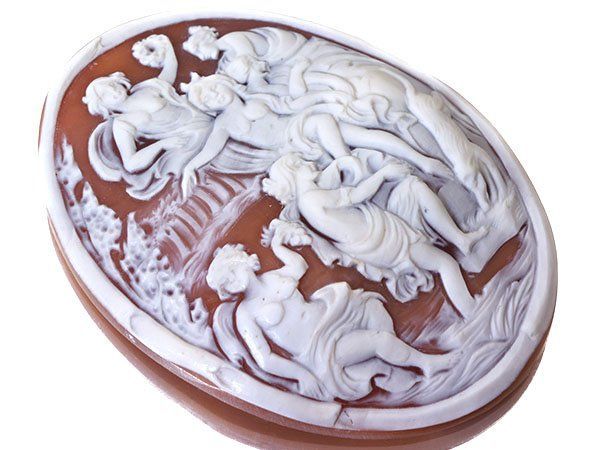 ジュエリー極】C・F作 農場の風景の彫刻 高級シェルカメオルース
