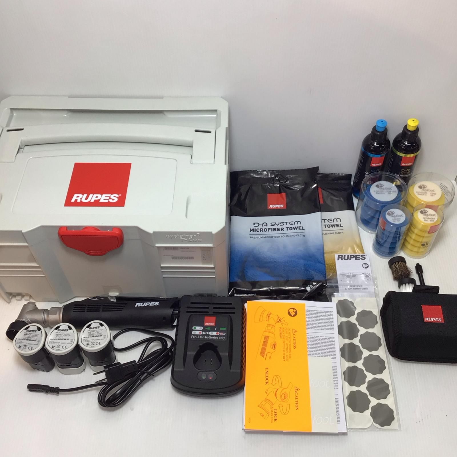 ΘΘRUPES ポリッシャー 程度A バッテリー3個 充電器 アタッチメント 替バフ ケース付 コードレス式 10.8v 20250102410 HR81M ブラック