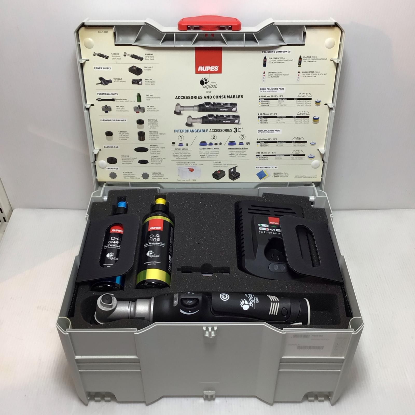 ΘΘRUPES ポリッシャー 程度A バッテリー3個 充電器 アタッチメント 替バフ ケース付 コードレス式 10.8v 20250102410 HR81M ブラック