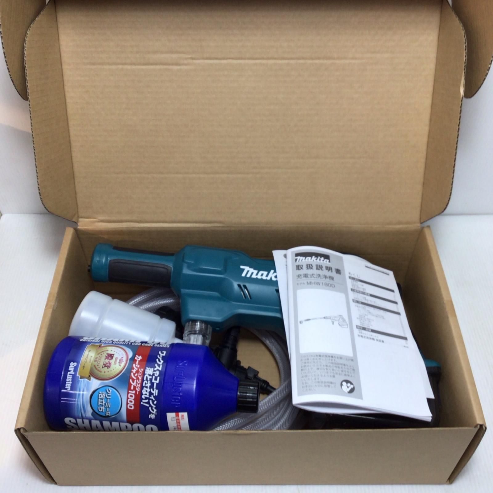 ΘΘMAKITA マキタ 充電式洗浄機 程度A シュアラスター ホース ノズル付 コードレス式 18v 000069028 MHW180D ブルー