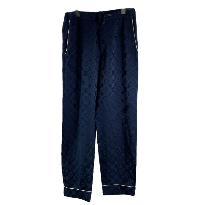 ルイ ヴィトン LOUIS VUITTON X SUPREME モノグラム総柄シルク混パンツ HDP90W ネイビー レーヨン メンズ パンツ