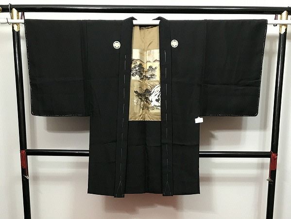Mサイズ 羽織 紋付 男物 正絹 黒羽二重 五つ紋付