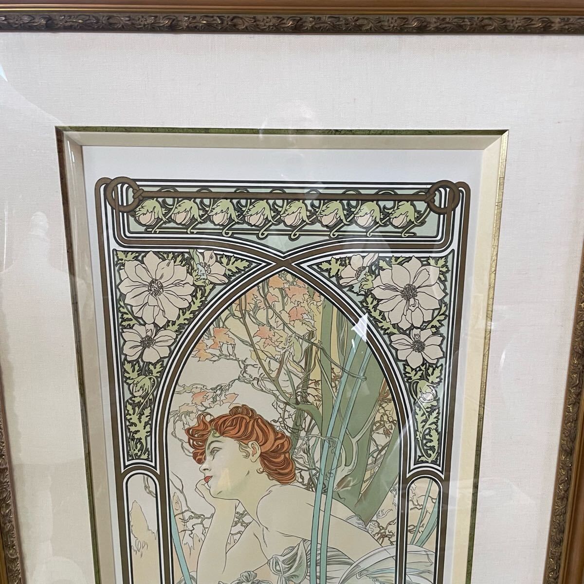 アール ヌーヴォー 美人画 ミュシャ タベの夢想 額装品 289 300 リトグラフ Mucha u577