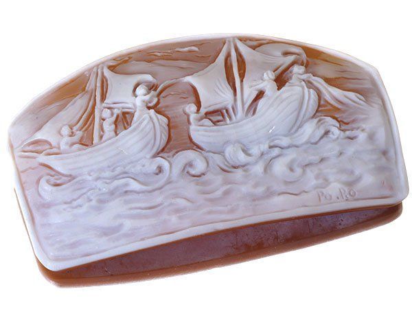 ジュエリー 作家品サイン有り 美しい船の彫刻 シェルカメオルース 72.9ｍｍ×43.3ｍｍ w5846v