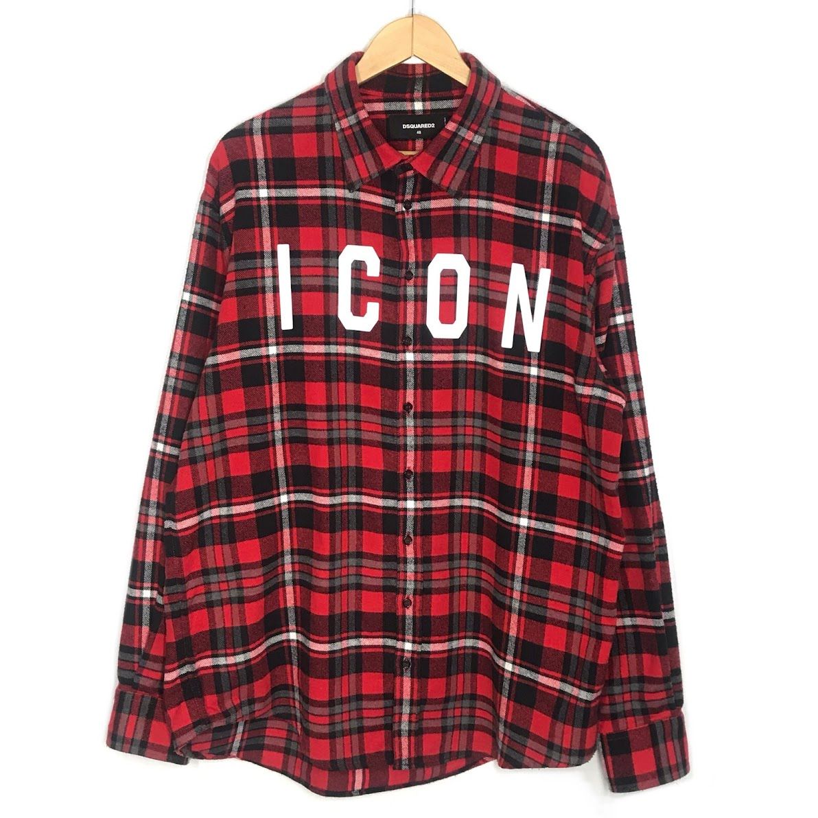 倉吉店 DSQUARED2 ディースクエアード 長袖シャツ Dropped Military Fit チェック柄 S74DM0273 レッド サイズ 48 102