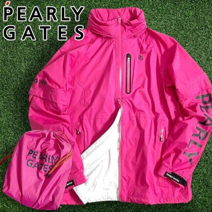 パーリーゲイツ ゴルフ 撥水×防風 Nyドビー シャドー千鳥柄 ストレッチ 2wayスリーブ ダブルジップ フーディジャケット ブルゾン レインウェア ゴルフウェア 053-2988301 定価4万 ピンク 045 51015w02