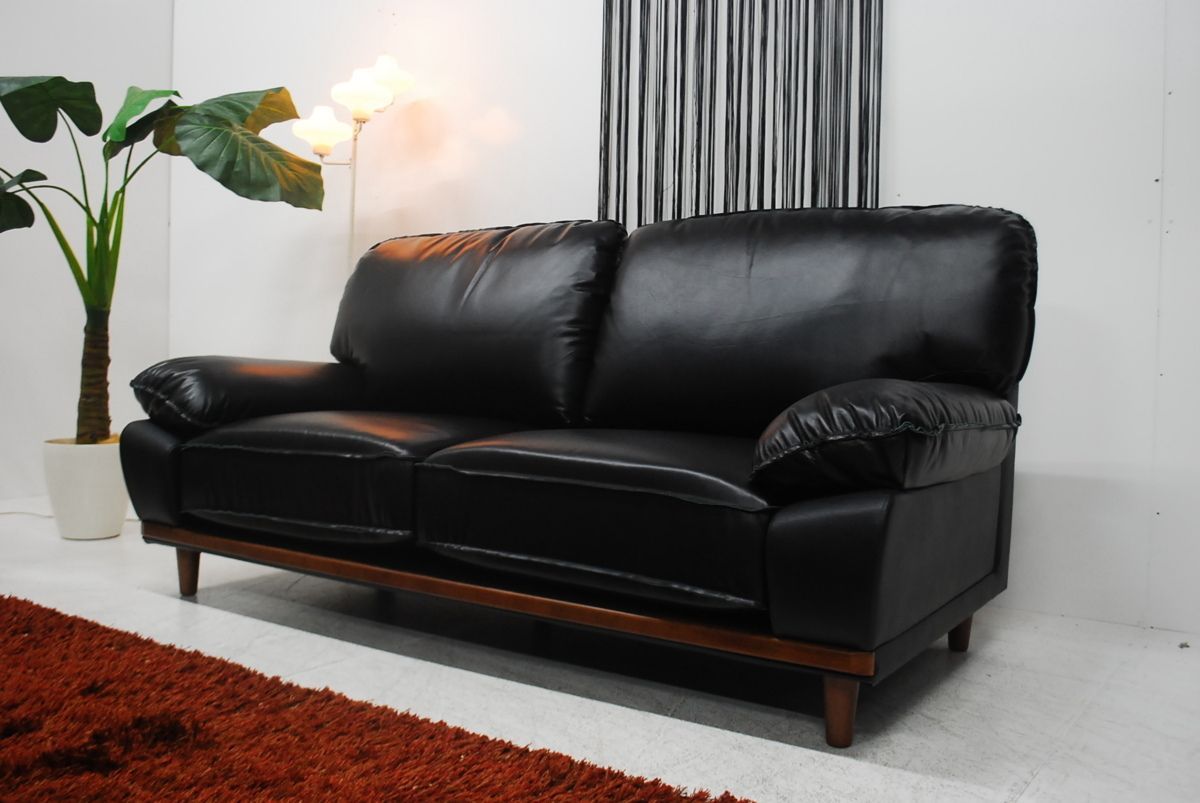 アウトレット 現品限り 一部 本革 トリプルモダンソファー スタイリッシュモダンデザイン 黒 210108-3p本革
