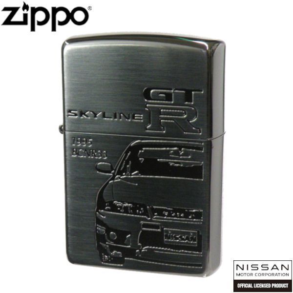 日産 ZIPPO NISSAN SKYLINE GT-R BCNR 33 BK ブラック サテン ミラー コンビメッキ シリアルナンバー入り スカイライン ジッポー ライター ジッポ オイルライター