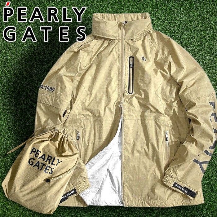 パーリーゲイツ ゴルフ 撥水×防風 シャドー千鳥柄 ストレッチ 2ｗayスリーブ ダブルジップ フーディジャケット ブルゾン レインウェア ゴルフウェア 053-2988301 定価4万 ベージュ 4-01 5-02 6-03 ▲045 51015w01