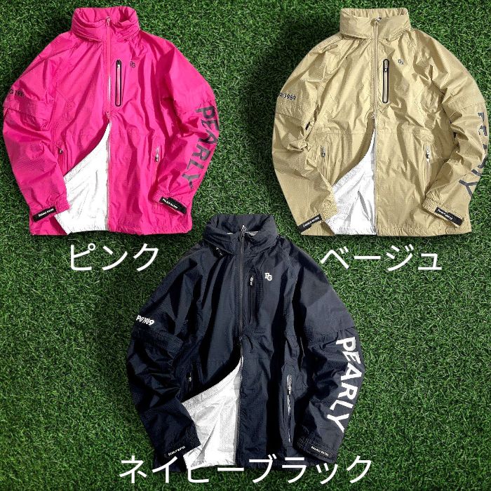 パーリーゲイツ ゴルフ 撥水×防風 シャドー千鳥柄 ストレッチ 2ｗayスリーブ ダブルジップ フーディジャケット ブルゾン レインウェア ゴルフウェア 053-2988301 定価4万 ベージュ 4-01 5-02 6-03 045 51015w01