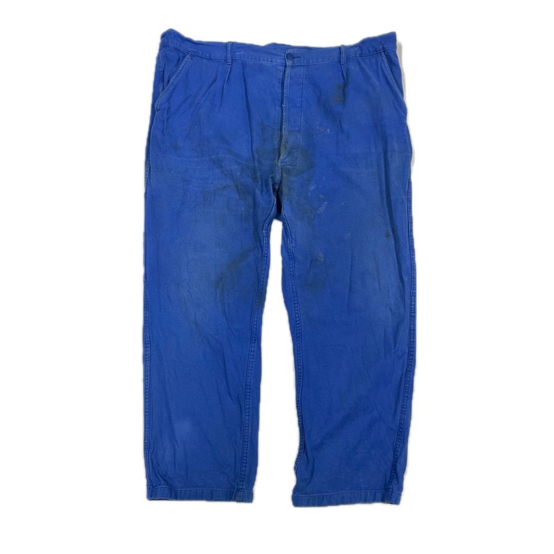W44 フレンチワークパンツ ユーロヴィンテージ 70s ブルー メンズXL