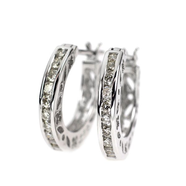 天然ダイヤモンド ピアス 計0.60ct K18WG K18WG ダイヤモンド フープ ピアス 0.60ct - メルカリ