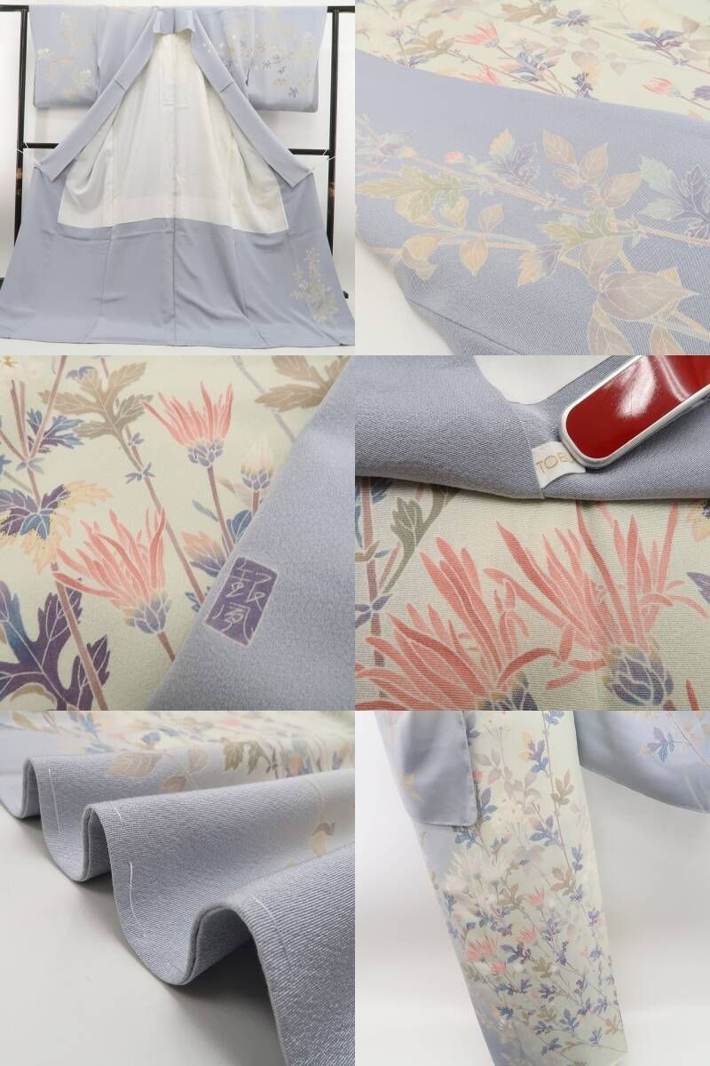 ❁tomihisa❁新品 東武謹製 本加賀友禅 竹内銀風 落款 着物 仕付け糸付