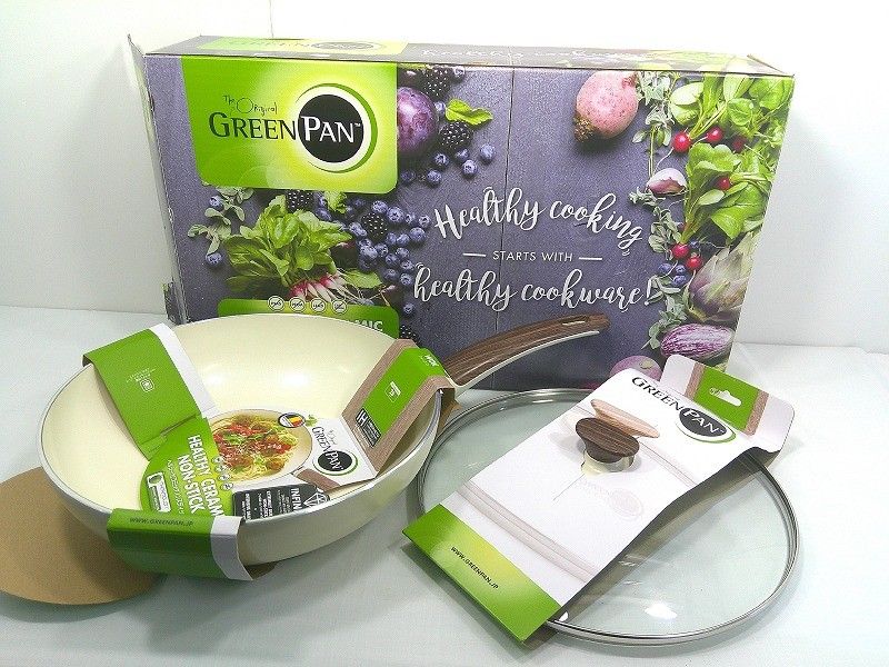 s25g-A651k GREENPAN グリーンパン ヘルシーセラミックノンスティック ウッドビー ウォックパン フライパン 28cm ガラス蓋付き IH対応 9800円以上で沖縄 離島も