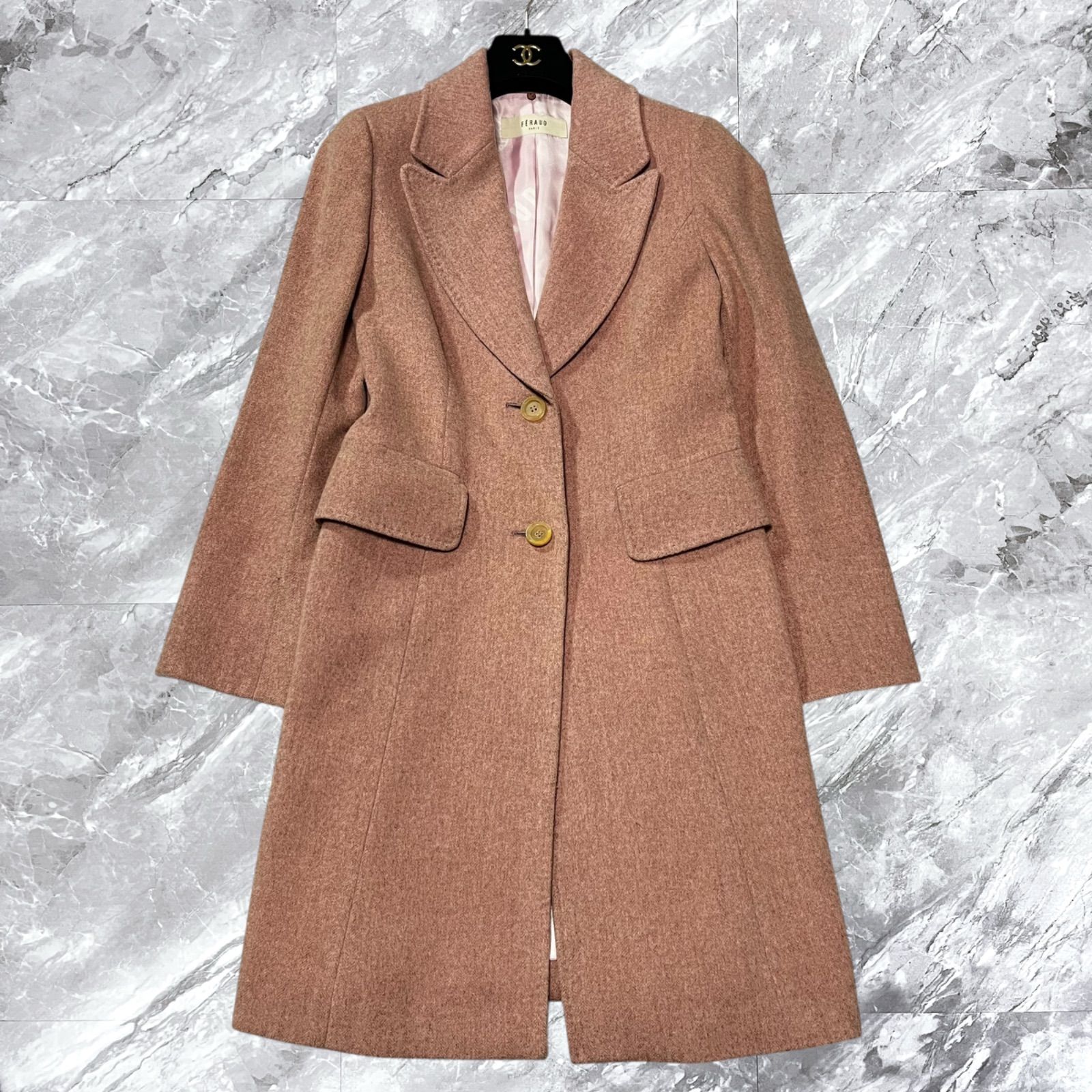 FERAUD PARIS フェロー チェスターコート ロングコート ウール カシミヤ混 カシミア ピンク サイズ38 M相当