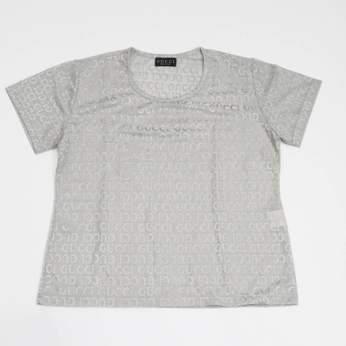 GUCCI グッチ ヴィンテージ ロゴ総柄 コットン|スパンデックス 半袖カットソー トップス I 38 グレー M10-k075