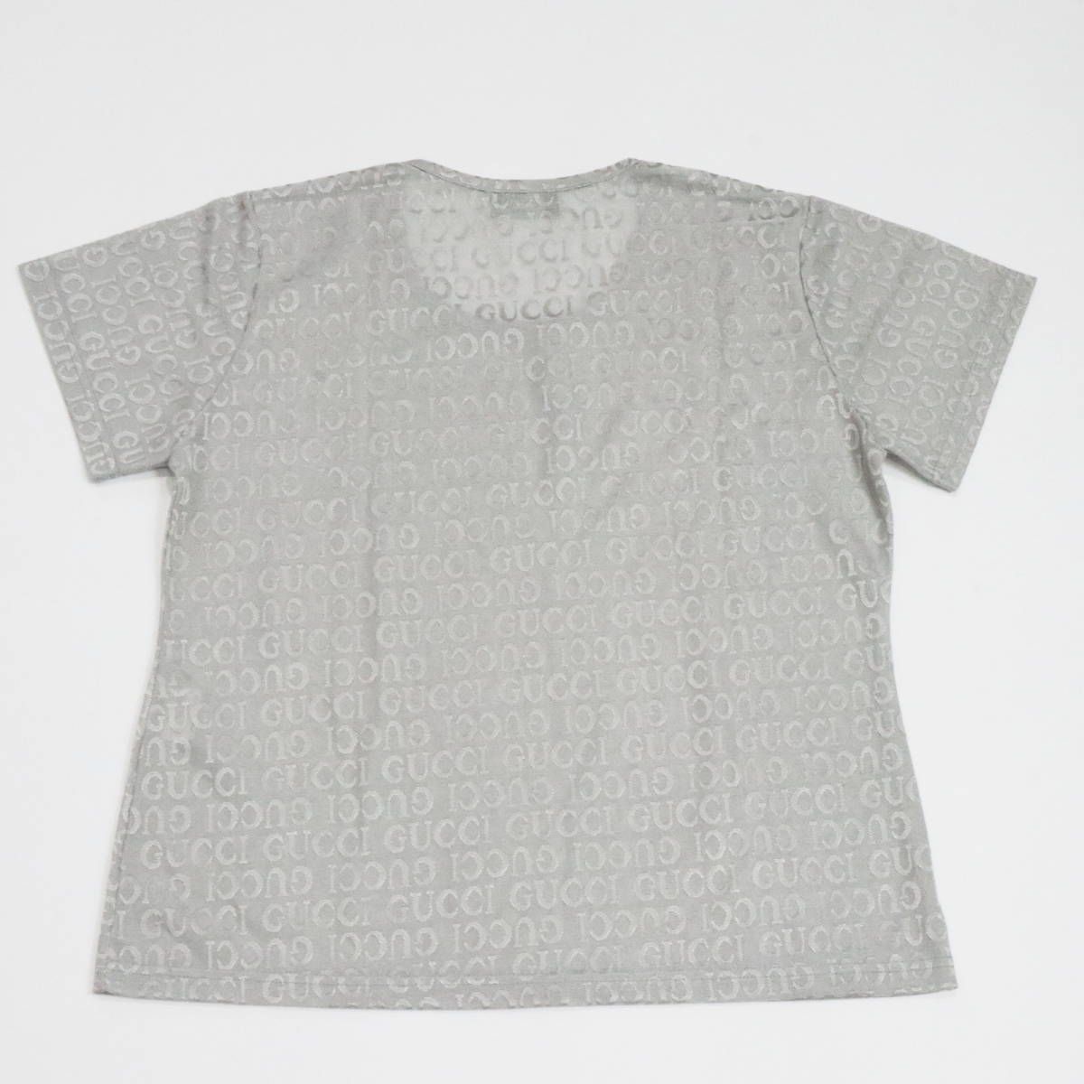  GUCCI グッチ ヴィンテージ ロゴ総柄 コットン スパンデックス 半袖カットソー トップス I 38 グレー M 10-k 075 五分袖 七分袖 Tシャツ カットソー