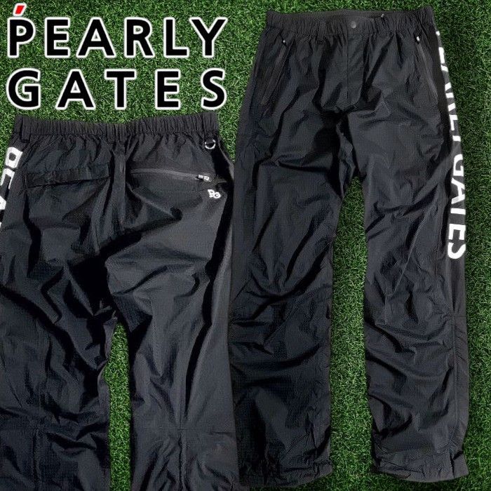 PEARLY GATES パーリーゲイツ ゴルフ 撥水×防風 Nyドビー シャドー千鳥柄 ストレッチ パンツ レインウェア ゴルフウェア 053-2989301 定価2.7万 ネイビーブラック ▲030 51015w06