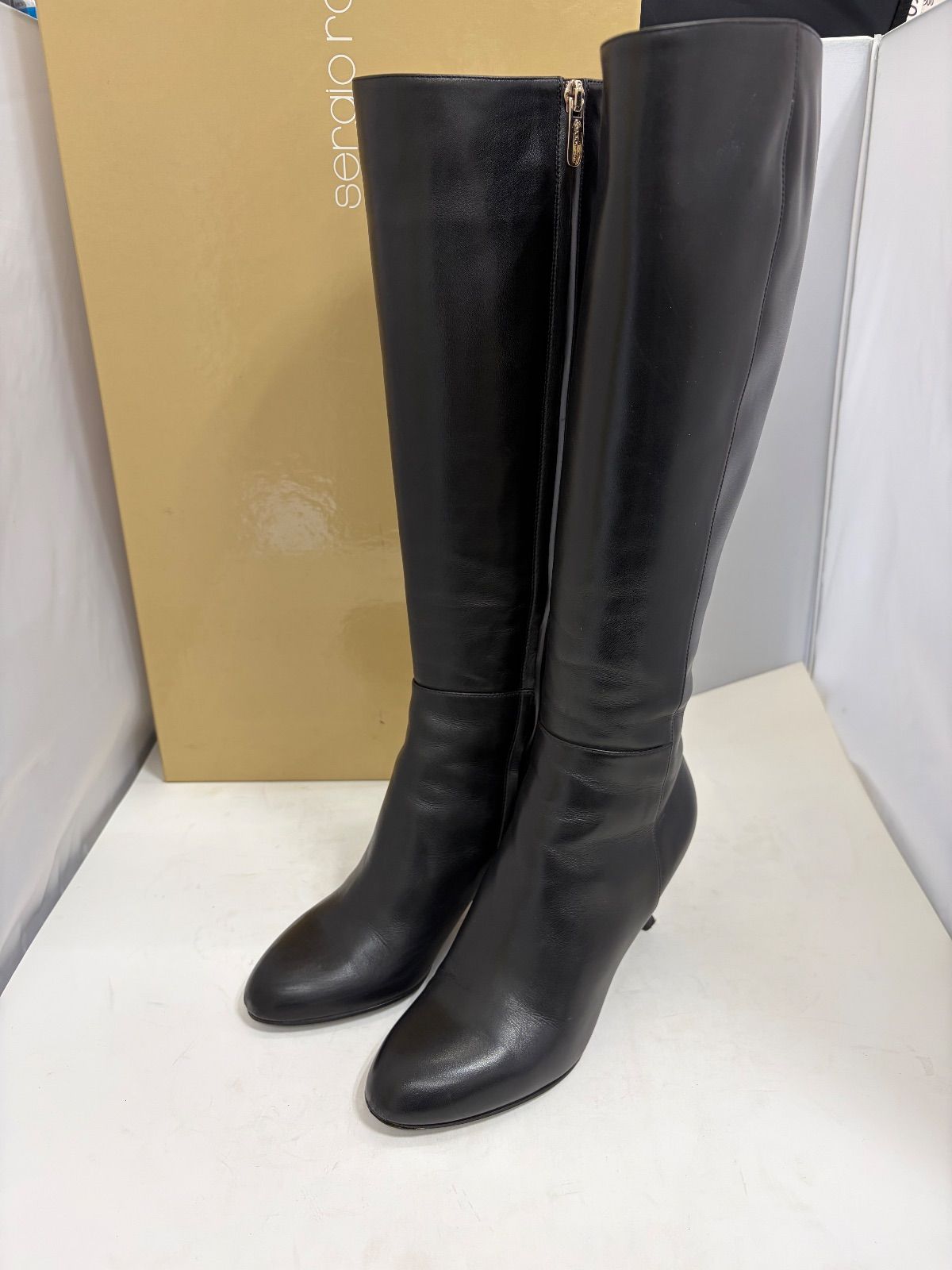 【未使用級】sergio rossi 本革サイドジップロングブーツ 黒 35½ Sergio Rossi セルジオロッシ ロングブーツ サイドジップ 35 ブラック