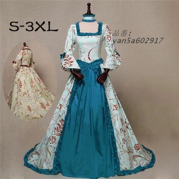 ロングドレス トレーンドレス 宮廷服ドレス 中世ヨーロッパ ゴシック ビクトリア調 フリル アンブレラスリーブ リボン 文化祭 花柄 ボリューム 学園祭 yan5a602917